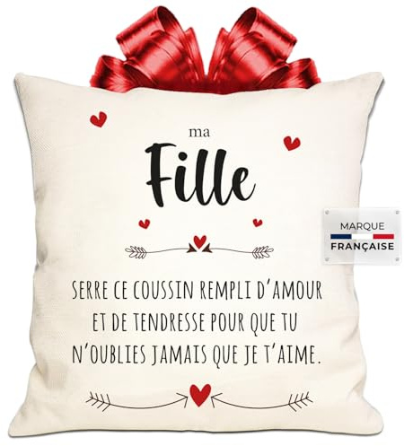 Hearthug® Housse de Coussin Fille | Message Touchant pour Vos Enfants | Taie en Lin de Haute Qualité | Taille Parfaite 45 x 45 cm | Cadeau Personnalisé Noël, Anniversaire | Original Corner®