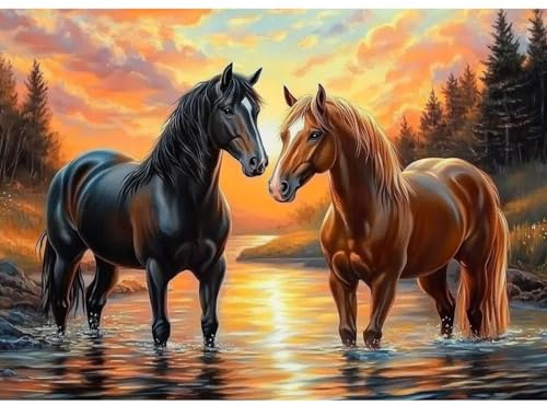 CEOVR Diamond Painting Kit Erwachsene Pferd Diamond-painting,30x40 cmTiere Diamant Paintings Kit,5D DIY Diamond Painting Bilder Set,5D DIY Diamond Painting Sonnenuntergang Bilder Kit