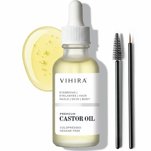 Vihira Premium Organic Castor Oil (500ml) Cold Pressed 100% Pure Extra Virgin Hexane Free for Hair Growth Eyelashes Eyebrow Cuticle Nails