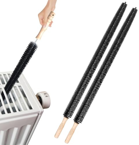 Brosse de nettoyage pour radiateur 75 cm, flexible et anti-rayures pour économiser les coûts de chauffage, plumeau long et fin avec manche en bois, compatible avec radiateur, chauffage, sèche-linge et