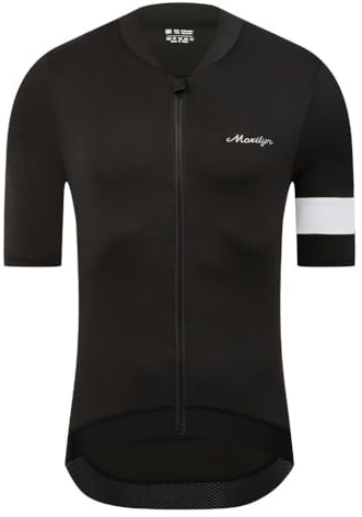 Moxilyn Maglia da ciclismo da uomo, a maniche corte, per mountain bike, a maniche corte, da corsa, con 4 tasche, chiusura lampo completa con 4 tasche, Nero , XXL