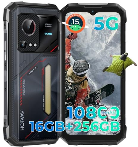 HOTWAV Hyper 7S utomhus mobiltelefon 5G Android 15, 16 GB 256 GB 1T TF 20 W snabbladdning robust smartphone utan kontrakt, Octa Core IP68/IP69K vattentät, 6,6 tum HD+ 120 Hz, WIFI6/Face ID/NFC/OTG