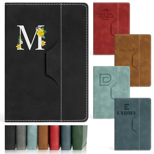 ENOMY Notizbuch Personalisiert A5 Leder Tägliches Personalisiertes Notizbuch für Männer Frauen 240 Seiten Notizheft mit Namen Hardcover Liniertes für Arbeit Meeting College Business Schwarz