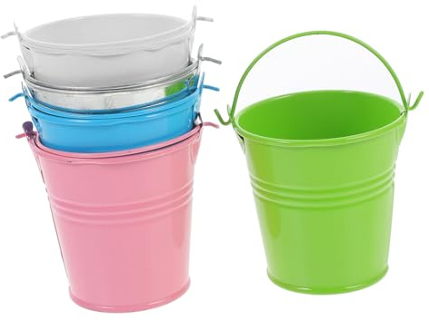 Outanaya 5 Piezas Macetas Metálicas Pequeñas Portátiles para Suculentas y Cactus Cubos Decorativos de Colores Pastel Rosa Plata Verde Blanco para Interior y Exterior Soporte y Reutilizable