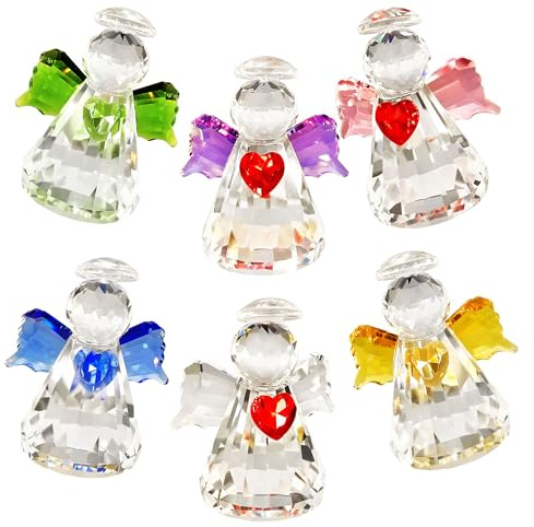 6-Piece Crystal Guardian Angel Figurine Set, 2.5 Handcrafted Glass Angel Ornaments Home Decor, Office Room Tabletop Display Collection Paperweight, for Lover Women Girl Birthday