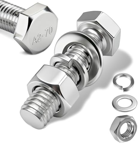 PDKKFF 12 Pcs M10 Tornillos con Cabeza Hexagonal, M10x16mm Pernos Hexagonales y Tuercas y Arandelas, de Acero Inoxidable 304, Para Maquinaria, Muebles, Vehículos