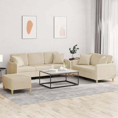 ZQQLVOO 3-Sitzer Sofa Garnitur mit Hocker, Langlebige und Bequeme Polstergarnitur aus Atmungsaktivem Stoff, Robuste Sitzgruppe für Wohnzimmer, Esszimmer oder Büro