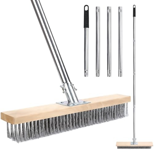 COEWUR Heavy Duty Wire Yard Broom Set with 59 Stainless Steel Handle, Extra Large 15.7 Floor Scrubber, Stiff Metal Bristle, Outdoor Moss Removal for Concrete Floor, Deck, Garden, Patio, Roof, Brick