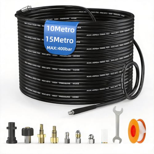 StoneBanks 10m High Pressure Washer Drain Pipe Hose Cleaning Kit for Karcher K2 K3 K4 K5 K6 K7 Series, Bosch AQT, Lavor, Unblocker Sewer Jetter Kit Hose with Rotating Jet Nozzle