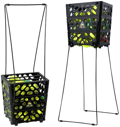 OLE ANDIGO Tennis Ball Basket Tennis Ball Hopper with Wheels - 60 Balls Capacity Lightweight Picker Upper, Hands-Free Ball Retrieval Tool for Training & Court Use
