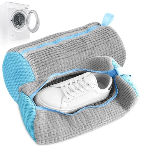Quelcc 2er Set Schuhwaschbeutel Waschmaschine, Wiederverwendbarer Waschbeutel für Schuhe, Waschbeutel mit Reißverschluss, Passend für Alle Schuharten & Größen (Grau)