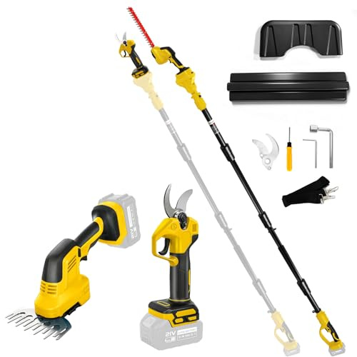 Taille-haie et sécateur électrique sans Fil 5-en-1 avec Manche télescopique Compatible Batterie DeWalt 20V, Longueur réglable 100–200cm, tête pivotante 0–180°, sécateur électrique pour Jardin