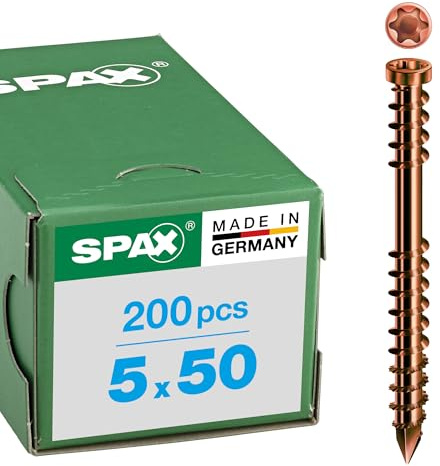 SPAX - Vite a testa cilindrica T-Star plus Cut per terrazze, con filettatura fissa, A2 1.4567, 5,0 x 50 mm, 200 pezzi, in acciaio INOX anticato, 537900500503