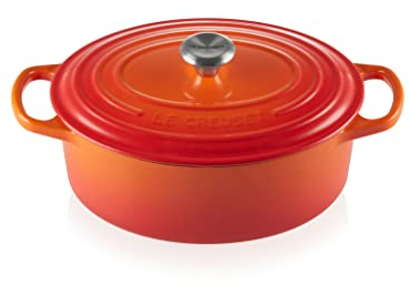 Le Creuset Colección Signature Cacerola ovales, Hierro Fundido, Naranja Volcánico, 27 cm