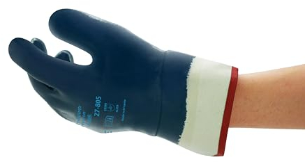 Ansell ActivArmr 27-805 Guanti da Lavoro per Impieghi Pesanti, Rivestimento Impermeabile in Nitrile Resistente al Taglio, Protezione Professionale per Usi Industriali, Blu, Taglia L (12 Paia)