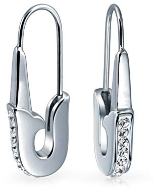 Schwarz plattierte Edelstahl-Ohrringe mit großen Kristallen und Sicherheitsnadel-Design für Frauen, Symbol der Unterstützung für Vertriebene.