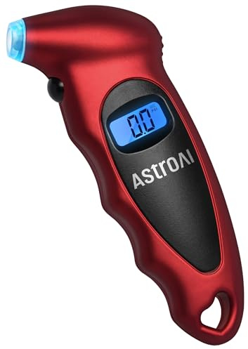 AstroAI Digital Tire Pressure Gauge 0-150PSI Calibrated to ANSI B40.7 +/-1PSI, Accurate in 0.1 Increments, Tire Repair Tools 4 Pressure Measurements for Car Truck with Backlight LCD, Red