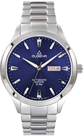 Dugena Herrenuhr mit Edelstahlband Tresor Master Automatik Saphirglas 20 Bar blau