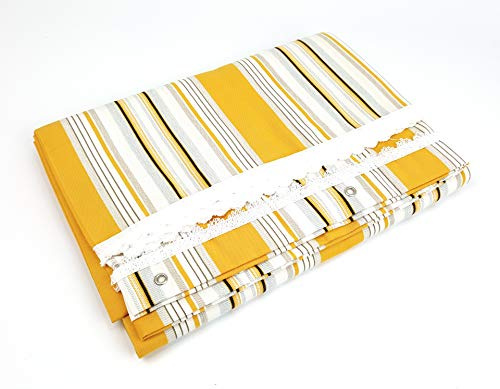 Viglietti Rideau de soleil à rayures, Panneau Occultant Exterieur pour balcon, véranda ou terrasse avec anneaux et crochets Tissu résistant Dimensions 140 x 300 cm (Jaune Gris Rayures col.255)