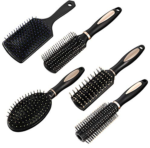 Fanshiontide 5 Stück Haarbürste Set ohne Ziepen, Entwirrbürste für Frauen Männer Locken Lange Haare, Antistatische Massage Ovaler Runde Rechteck Haarbürsten für Nasses Oder Trockenes Haar Entwirren