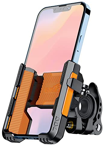 Grefay Fahrrad Handyhalterung【1S Schnelle Demontage】 Motorrad Handyhalter Mit 2 Anschlüssen Mit 360 Drehung Outdoor Lenker Handyhalter für Rennrad MTB Scooter für 4,5-7,0 Smartphone (Orange2)