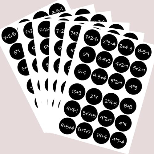 HERZWILD Adventskalender Zahlen Aufkleber 6 sets weihnachten Sticker mit Rechenaufgaben selbstklebend Adventszahlen 1-24 Mathe Rechen Aufkleber für Weihnachten zum Basteln und Verzieren (6sets)