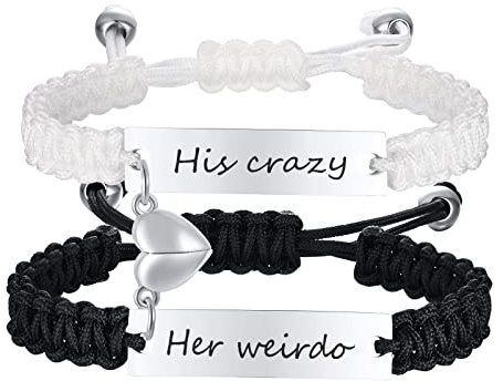 Matching Bracelets for Him and Her - Long Distance Couple Bracelet,Hypoallergenic Stainless Steel Engraved Relationship Bracelet,Trendy Adjustable Couples Jewelry,Christmas Birthday Gifts for Couple