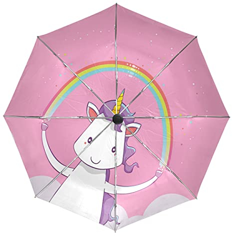Süßes Einhorn Pferd Regenschirm Taschenschirm Automatische Reise Winddichte Sonnenschutz Trekkingschirm Wanderregenschirm für Frauen Männer