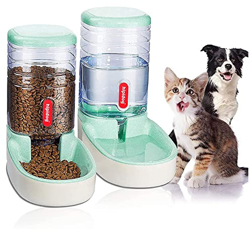 HKUKUUU Automatischer Wasser- und Futterspender für Haustiere, Katzen, Hunde mit Napfunterlage aus Silikon 3.8Lx 2,Green