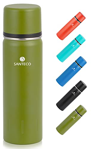 SANTECO Thermoskanne Thermosflasche Edelstahl 1l, 500ml, Auslaufsicher Isolierflasche mit Trinkbecher für unterwegs, Thermoskanne Kaffee & Tee für Kinder, Sport, BPA-Frei, 24H Kalt & 12H Heiß