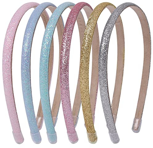 Nenjindz 6Pcs Pailletten Beschichtet Stirnbänder Glitzer Haarbänder für Frauen Mädchen,0.8cm Pailletten Haarreif Glitzer Alice Bands für Mädchen Frauen Funkelnd Haarreifen Kinder Sparkly Stirnband D6