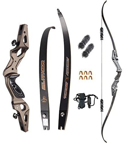 surfwolf Bogenschießen Recurvebogen Takedown Recurvebogen Bogen und Pfeil für Erwachsene 17/19/21 Jagdbogen Jagdrecurvebogen ILF BogenGriff und Wurfarme（braun,H19-64-30lbs）