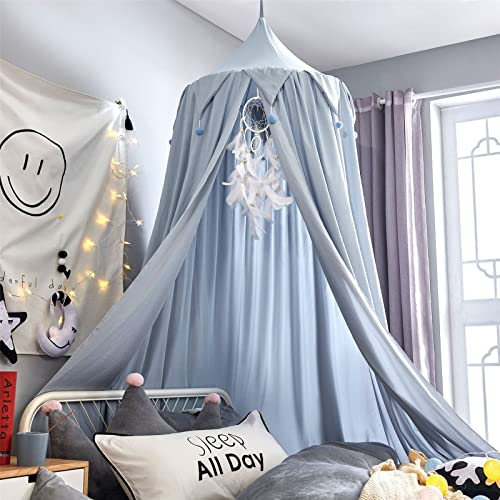 Surwin Betthimmel Madchen Jungen Babybett Doppelbett, Moskitonetz Baldachin Kinderzimmer Einzelbett Himmel Schlafzimmer Dekoration Spielzelte Kinder Geschenk, Ohne Bohren - 6 Farben (Blau)