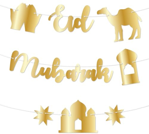 Papierdrachen 10m Girlande als Dekoration für Ramadan - Eid Mubarak - Ramadanwünsche auf arabisch - Deko zum Basteln für Kinder und Erwachsene - Eid Mubarak - Set 5