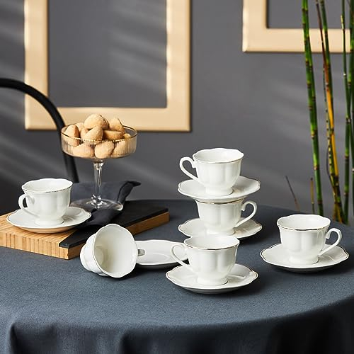 Karaca Çan Porcellana - Set di 6 tazzine da caffè turco in porcellana, 12 pezzi, 90 ml, tazza e piattino, tazzine da espresso, piccole tazzine da caffè, colore: oro bianco