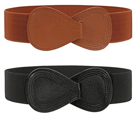 WERFORU 2 Stücke Damen Breit Elastischer Gürtel Frauen Stretchy Taillengürtel Mode Cinch für Kleider