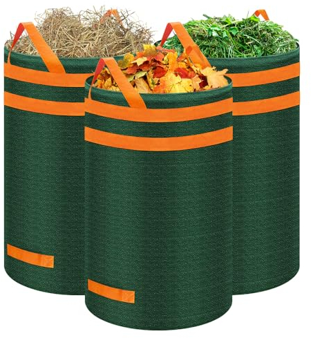 Eurhomewit Garden Waste Bags 3Pcs 120L, Large Refuse Bags Heavy Duty with Handles, Green Waste Sacks Reusable for Waste, Grass and Leaves