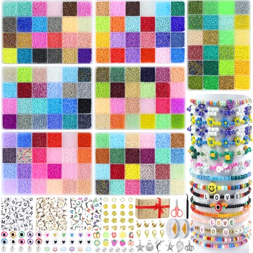 168 Farben 74746 Stück Perlen für Armbänder, Perlen Set 2mm Glasperlen zum Auffädeln, Rocailles Perlen Armbänder Schmuck Selber Machen Set mit Buchstaben Perlen für Machen Armband Halskette Ohrringe