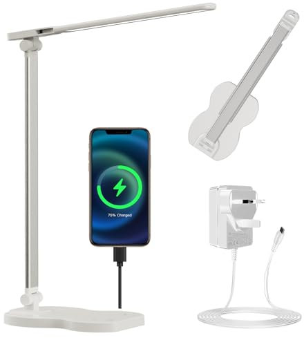 Desk Lamp Bedside Lamp Dimmable Table Lamp Eye-Caring LED Lamps with USB Charging Port and 10 Brightness Levels x 5 Colour Modes Touch Control Adjustable for Home Office Study Reading - Auto Timer