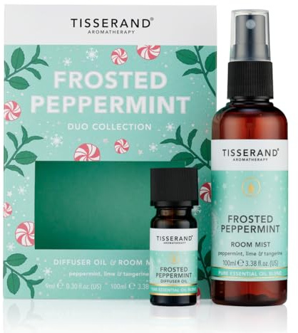 Tisserand Aromatherapy,Frosted Peppermint Diffuser Oil and Room Mist Duo Kit,Peppermint, Lime and Tangerine,100% Natural Pure Essential Oils