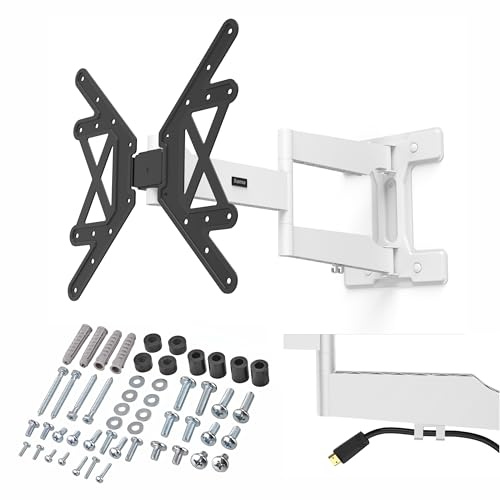 Hama TV Wandhalterung schwenkbar, neigbar, Langer Arm (TV Wandhalterung 32-65 Zoll, VESA 100x100 bis VESA 400x400, bis 50kg, ausziehbare Halterung, mit Fischer-Dübeln) schwarz-weiß