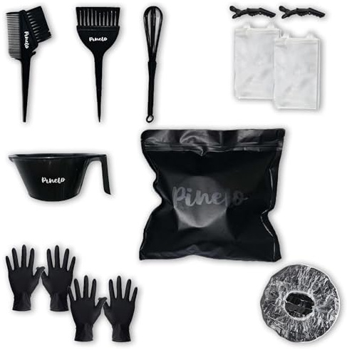 Pinelo 14-in-1 Hair Dye Kit - Complete Hair Coloring Kit with Color Mixing Bowl, Brushes, Clips, Disposable Gloves, Mixing Whisk, Storage Bag - DIY Highlights, Professional, Hairdressing Supplies