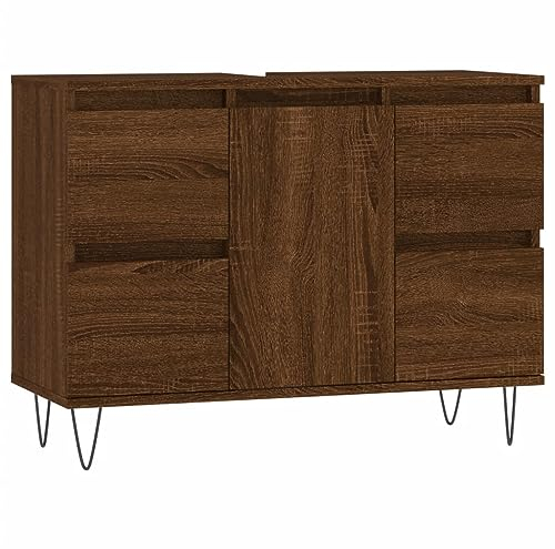HETFTJN Bad Hochschrank Badezimmer Set Badschrank Hochschrank Bathroom Cabinet - Badschrank Braun Eichen-Optik 80x33x60 cm Holzwerkstoff für Hotels Gästezimmer Toilette Waschküche