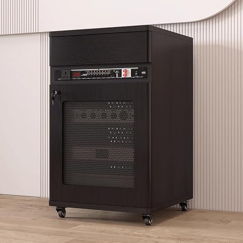 Elitix HiFi Rack Verstellbarer Audioschrank mit Regalen und Schubladen, Beweglicher AV-Medienständerturm mit Schneller Wärmeableitung, Organizer für Videokomponenten Im Studiobüro(Black,S)