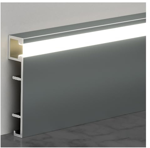 canal LED à montage mural pour coin mural Plinthe en aluminium de 1 m pour coin mural, plinthe profilée avec couvercle, plinthe LED pour chambre à coucher, cuisine, cinéma maison(Gray)