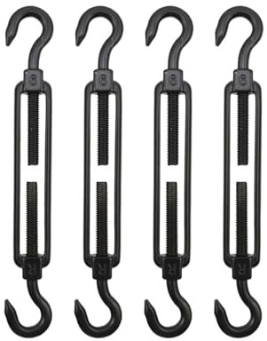 HEVSTIL M6 Turnbuckle Hook and Hook,4Pcs Stainless Steel Turnbuckles M5 Double Hook Turnbuckle Heavy Duty Turnbuckles Cable Turnbuckle for Cable Railing Wire Rope Hardware Kit,Black
