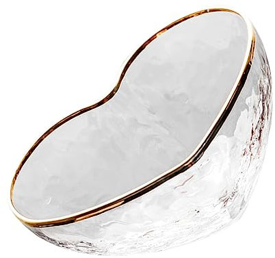 ABOOFAN Heart-Shaped Glass Salad Bowl Gold Rim Fruit Dessert Bowl for Kitchen Table Decor
