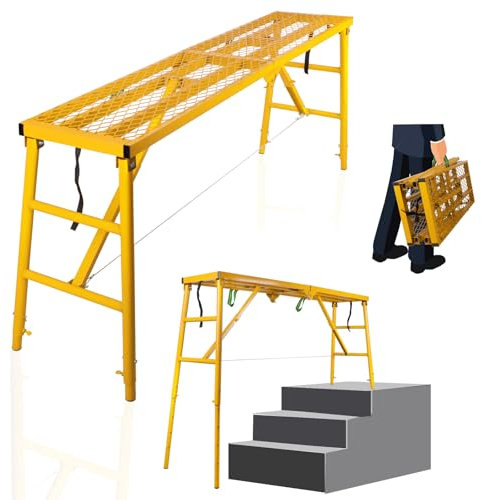 NETRCRHOM Plataforma plegable de andamio, 71 pulgadas de largo x 15.7 pulgadas de ancho x 51 pulgadas de alto, 770 libras, escaleras industriales de acero ajustables, plataforma de trabajo portátil