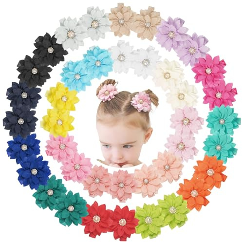 MiDoDo 40PCS 2.3 Baby Haarspangen Chiffon Blume mit Strass Tiny Haarclips Feines Haar für Mädchen Kleinkinder Set von 20 Paaren