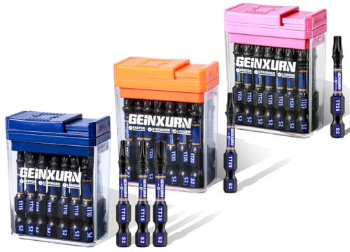 Geinxurn Torx à Trou Lot de 45 Embouts de Tournevis Visseuse, 50 mm (TT10/TT15/TT20/TT25/TT30) Étoile Embouts de Vissage Magnétiques en Acier S2, Tige Hexagonale 1/4 avec Rangement Boîte Colorée